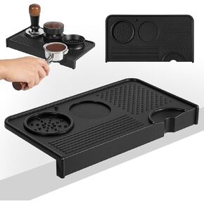 Espresso Tamping Mat, Coffee Tamper Mat, Food Grade Silicone 10.43″×5.63″ Portafilter Mat for Barista Espresso Machine Acceessories, Waterproof Heat Resistant Tamp Station for counter (Black)