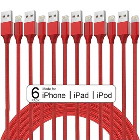 iPhone Charger 6PACK-3/3/6/6/6/10 FT Apple MFi Certified Long Lightning Cable Fast Charging Nylon Braided USB Charging Cable High Speed Transfer Cord for iPhone 14 13/12/11 Pro Max/XS MAX/XR/XS/X/8/7