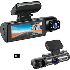 Dual Dash Cam Front and Rear with 64GB Card, 1080P HD IR Night Vision Dash Camera for Cars, G-Sensor Car Dashcam Cameras, 3.16"IPS Screen, 24/7 Parking Monitor, Loop Recording, 170° Wide Angle