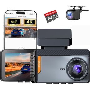 4K WiFi Dual Channel Dash Cam, Dash Cam Front and Rear 4K+1080P for Cars, Dash Camera with 64GB Card, APP Control, G-Sensor, 24 Hours Parking Mode, Loop Recording, Night Vision