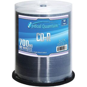 Optical Quantum CD-R 700MB 52X White Thermal Hub Printable - 100 Disc Cake Box OQCD52WTP
