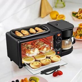Breakfast Station 3 In 1, Mini Oven, Coffee Maker, Griddle, Breakfast Sandwich Maker, Versatile Breakfast Maker, Kitchen Appliances and Gadgets for Breakfast, Black
