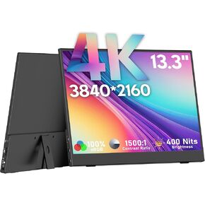4K Portable Monitor, 13.3" 3840 * 2160 IPS for Laptop, Slim Lightweight HDR Travel USB-C HDMI Gaming Monitor With Smart Cover for Laptop PS5/4 Xbox Switch