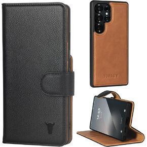 TORRO Premium Leather Case Compatible with Samsung Galaxy S25 Ultra 5G (6.9") 2025 – Genuine Leather Bumper Case with Magnetically Detachable Wallet Flip Folio Cover (Black)
