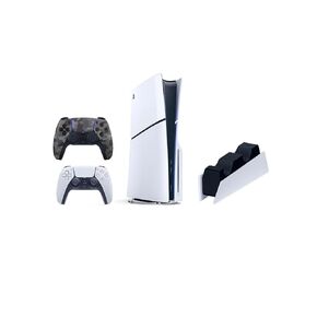 Sony PlayStation 5 Slim Disc 1 TB Bundle مع وحدات تحكم Camo White & Gray ومحطة شحن DualSense ، ألعاب 4K-TV-Sny-BD-PS5Slim (متجددة)