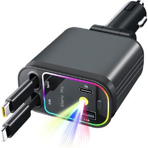 4 in 1 Retractable Car Charger with Starlight,Fast Phone Charger with Cord USB C Adapter, Compatible with iPhone 16/16 Pro Max/15/14/13/12/11, S25/S24/S23 Ultra, Pixel