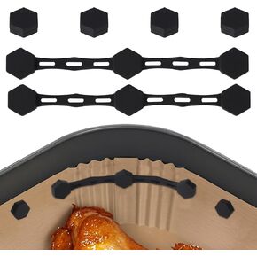 2 Sets Air Fryer Magnet Silicone Buckle, Air Fryer Liner Magnets for Holding Parchment Paper Magnetic Holders Accessories for Preventing Disposable Paper to Burn (Black)