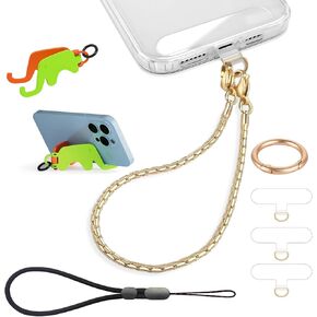 Phone Wrist Strap Metal iPhone Chain Lanyard Hand Wristlet Detachable Phones Charm with 3 Tether Tabs with CellPhone Stand Holder Finger Grip Universal for Women Girls Traveling Party Walking Gold