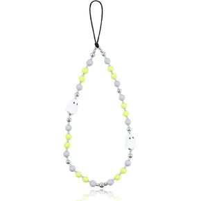 Phone Charm with Ghost Beaded, Universal Phone Strap, Handmade phone charms strap for Women Girls, Yellow/Gray