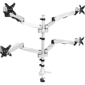 Mount-It! Quad Monitor Desk Mount With Full Motion Height Adjustable Arms | Premium Modular Computer Screen Mount With VESA 75x75, 100x100 mm Pattern | Grommet Base, Silver