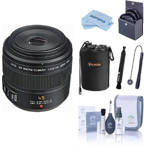 Panasonic LUMIX G Leica DG Macro-Elmarit 45mm f/2.8 Aspherical Lens for Micro Four Thirds, Bundle with Lens Pouch, 46mm Filter Kit, Cleaning Kit, Lens Pen Cleaner and Microfiber Cleaning Cloth