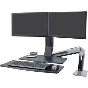Ergotron – WorkFit-A Dual Monitor Standing Desk Converter, Sit Stand Workstation for Tabletops – Suspended Keyboard Tray
