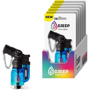 DJEEP Turbo Mini Butane Torch Lighter, Wind Resistant, Adjustable Flame, Pocket Size, Refillable, Assorted Vibrant Colors, 6-Pack