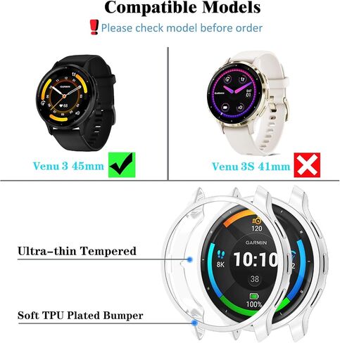 5-Pack Screen Protector Case Compitible with Garmin Venu 3 Smartwatch, Ultra-Thin Scratch Resistant Cover with Tempered Glass for Women Men in Saudi Arabia