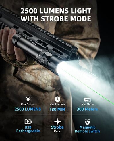 Ezshoot 2500 Lumens Laser Light Light Combo للبندقية مع مفتاح عن بُعد مغناطيسي متوافق مع Picatinny ، وسرد Laser Light مع وضع قوي ، ومصباح يدوي تكتيكي للدفاع عن المنزل ، والصيد in Kuwait