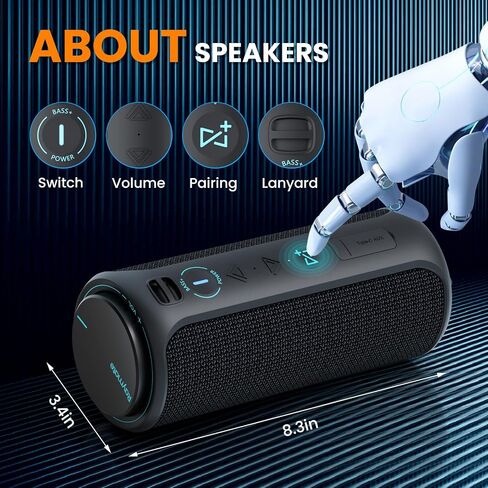 Raymate Bluetooth Speaker, IPX7 Waterproof, 30W Stereo with Deep Bass, Wireless Blue Tooth 5.3, 100Ft Range TWS Pairing, 15H Playtime, Portable Speakers with Lanyard for Party Beach Travel Gift in Saudi Arabia