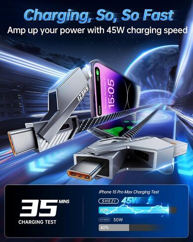 كابل USB C 4 في 1 بقدرة 60 وات [سلسلة SHEZI] لكابل Lightning شحن سريع سلك شاحن iPhone iPad مضفر من النايلون المسطح [مزامنة بيانات 480 ميجابت في الثانية] كابل شحن متعدد مع منفذ Lightning/Type C/USB A، بطول 5 أقدام in Saudi Arabia