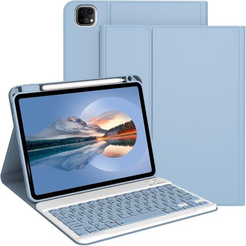 حالة لوحة المفاتيح لـ iPad Pro 11 Inch (M4) 2024 [لوحة المفاتيح اللاسلكية القابلة للفصل المغناطيسية] [دعم 3 نظام] Flip Stand مع حامل قلم رصاص لـ iPad 11 "Pro 2024 (M4) ، Blue) in Kuwait