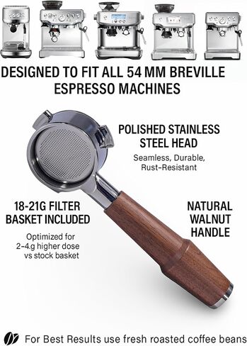 54 ملم بلا قعر portafilter Breville متوافق مع مقبض Rosewood و Naked 18-21 غرام سلة ، يناسب Barista Express ، Pro ، Touch ، Bambino ، Infuser ، Duo Temp Pro in Kuwait