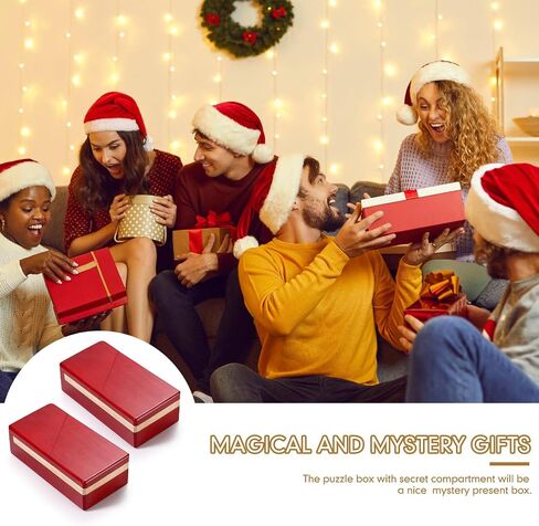 Zhanmai 2 Pack Christmas Puzzle Box Gift Wooden Magic Impossible Dovetail Box Secret Money Box Mini 3D Brain Teaser Box for Valentines Girlfriend Cash Adults Teens (Red,Rectangle) in Saudi Arabia