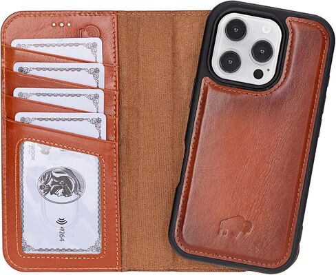 Blackbrook for iPhone 16 Pro Case with Card Card ، Carter Full Grain Leather ، 2-in-1 folio flip for Magsafe Wireless Charging ، RFID Forcing ، 4 فتحات بطاقة ، متوافقة مع iPhone 16 Pro in Kuwait