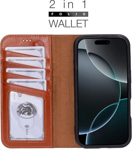 Blackbrook for iPhone 16 Pro Case with Card Card ، Carter Full Grain Leather ، 2-in-1 folio flip for Magsafe Wireless Charging ، RFID Forcing ، 4 فتحات بطاقة ، متوافقة مع iPhone 16 Pro in Kuwait