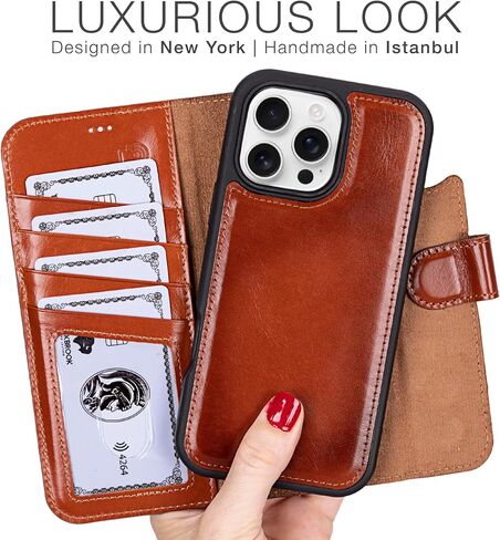 Blackbrook for iPhone 16 Pro Case with Card Card ، Carter Full Grain Leather ، 2-in-1 folio flip for Magsafe Wireless Charging ، RFID Forcing ، 4 فتحات بطاقة ، متوافقة مع iPhone 16 Pro in Kuwait