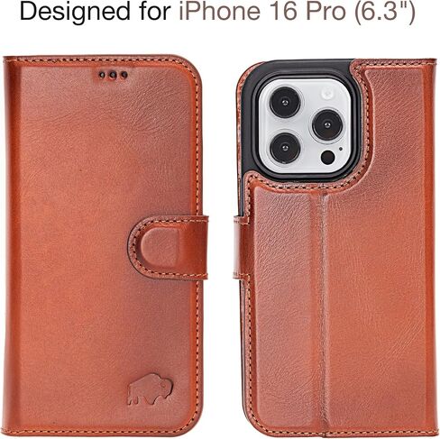 Blackbrook for iPhone 16 Pro Case with Card Card ، Carter Full Grain Leather ، 2-in-1 folio flip for Magsafe Wireless Charging ، RFID Forcing ، 4 فتحات بطاقة ، متوافقة مع iPhone 16 Pro in Kuwait