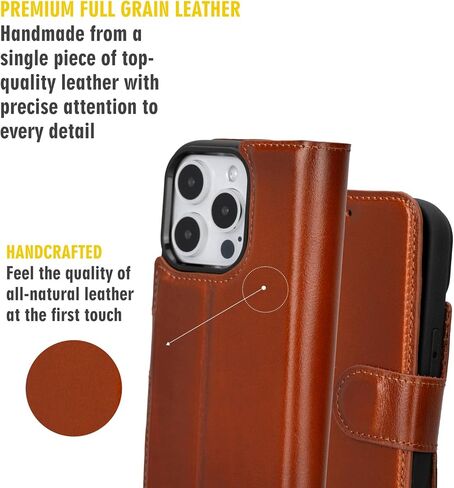 Blackbrook for iPhone 16 Pro Case with Card Card ، Carter Full Grain Leather ، 2-in-1 folio flip for Magsafe Wireless Charging ، RFID Forcing ، 4 فتحات بطاقة ، متوافقة مع iPhone 16 Pro in Kuwait