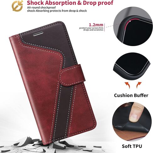 لـ Moto G Stylus 5G 2025 Case Wallet ، Flip Case RFID حظر بطاقة الائتمان حامل بطاقة Magnetic Stand TPU مقاوم للصدمة متوافق مع Moto G Stylus 5G 2025 ، Red Brown in Kuwait