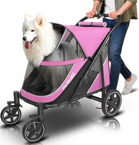 Petbobi Dog Stroller for Medium Dogs - Easy Fold Dual Entry Pet Stroller with One-Foot Brake, All Terrain Wagon Cart with Large Air Mesh, Ideal for Large Senior Pets up to 80 lbs, Green in Saudi Arabia