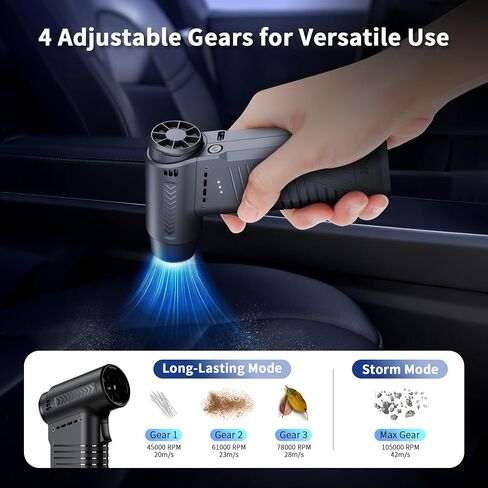 jjc electric compressed air duster ، 105000 دورة في الدقيقة ، مسدس منفاخ هواء محمول مع محرك بدون فرش ، و 4-gear قابلة للتعديل ، قابلة لإعادة الشحن المكبر للهواء اللاسلكي مع مرشح التنظيف لكاميرا كمبيوتر لوحة المفاتيح نظيفة in Saudi Arabia