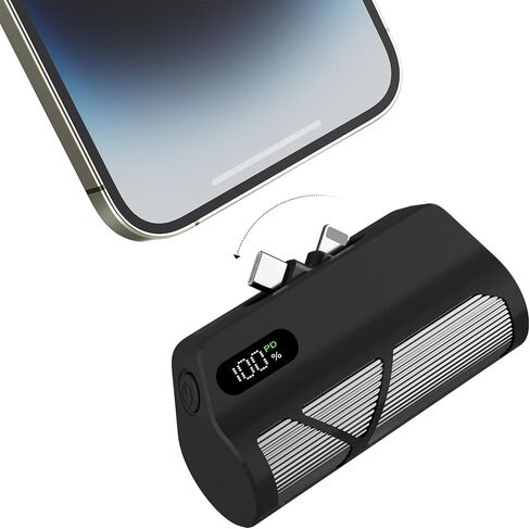 Portable Charger Power Bank 5000mAh مع الكابلات المدمجة ، شحن سريع PD20W ، المنافذ المزدوجة (Type-C و Apple المتوافقة) ، تصميم مضغوط للسفر والتنقل (أسود) in Saudi Arabia