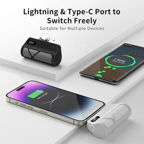 Portable Charger Power Bank 5000mAh مع الكابلات المدمجة ، شحن سريع PD20W ، المنافذ المزدوجة (Type-C و Apple المتوافقة) ، تصميم مضغوط للسفر والتنقل (أسود) in Saudi Arabia