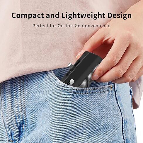 Portable Charger Power Bank 5000mAh مع الكابلات المدمجة ، شحن سريع PD20W ، المنافذ المزدوجة (Type-C و Apple المتوافقة) ، تصميم مضغوط للسفر والتنقل (أسود) in Saudi Arabia