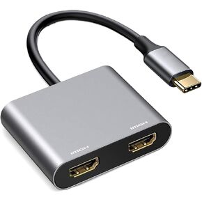 USB C to Dual HDMI Adapter 4K@60Hz, Type C to HDMI Splitter for Dual Monitors, USB C Hub Extend Display for MacBook Air/Pro, More Laptops with Thunderbolt 3/4 Ports