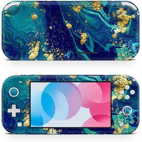ZOOMHITSKINS Switch Lite Accessories, Compatible for Switch Lite Skin, Mineral Blue Turquoise Aqua Marble Quartz Gold Ocean Planet, 3M Vinyl, Durable & Fit, Easy to Install, Made in The USA