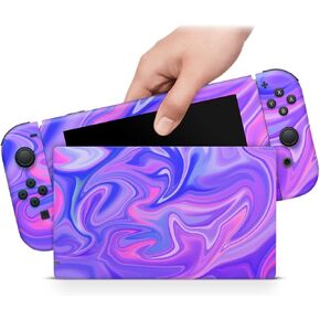ZOOMHITSKINS Compatible with Switch Skin Cover Purple Wave Glossy Liquid Pink Pastel Blue Mauve Opal Aqua Marble 3M Vinyl Decal Sticker Wrap, Made in The USA