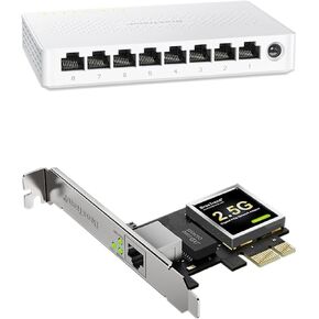 BrosTrend 8 Port 2.5G Network Switch, Unmanaged Ethernet Switch Multi-Gigabit + 2.5Gb Network Card, PCIe Network Adapter RJ45 NIC