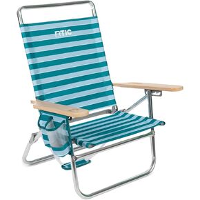 RTIC Beach Chair, Folding Lounge Reclining Portable High Back Chairs for Adults, Camping, Pool, with Cup and Accessory Holder, Padre Island