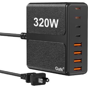 320W USB C Charger Block ، 8-Port USB C Charging Station PD 65W PC PC LAPTOP FAST ADAPTER FAR MACBOOKPRO/AIR ، DELL ، IPAD ، محطة شحن محمولة لـ iPhone ، Samsung Galaxy