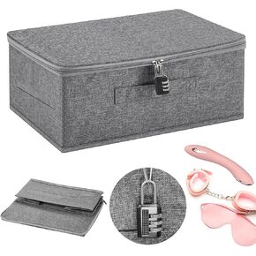 Locking Storage Box 15 x 11 x 7 Inch Foldable Lidded Cotton Organizer Case PP Plastic Board Washable Home Gray Cubes Baskets Closet Clothes Organizer Containers