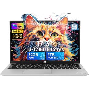 NIMO 17.3" IPS FHD-Laptop, Intel 6 Cores i3-1215U 16GB RAM 256GB SSD (Beat Ryzen 5 7520U, Up to 4.4GHz) Computer with 65W GaN Type C Backlit Keyboard Fingerprint, for Home Student and Business Blue