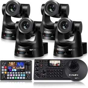 FoMaKo NDI PTZ Camera Bundle 20X HDMI 3G-SDI IP PoE HDMI PTZ Camera for Church Worship(4pcs) +KC601 Pro Video Mixer switcher+KC608N NDI PTZ Controller (KC601+KN20Ax4+K608N)