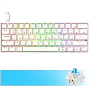 DIERYA Wired 60% Mechanical Gaming Keyboard, RGB Backlit, 61 Keys Anti-Ghosting Ultra-Compact USB-C Mini Gaming Keyboard with Blue Clicky Switch for Windows Laptop PC Gamer Typist