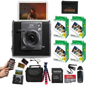 INSTAX Wide EVO Hybrid Instant Film Camera with 4 Packs Fujifilm Instax Wide Instant Film Twin Pack + 32GB Memory Card + Card Reader + Octo Tripod + Sunshine Photo Microfiber Cleaning Cloth
