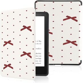 Cute Cartoon Shy Dinosaur Case for 7" Kindle Paperwhite(12th Gen,2024)&Kindle Colorsoft with Hand Strap,Compatible with MagSafe for Wireless Charging,Sleep/Wake,Soft Silm Fit Leather Cover for KPW6