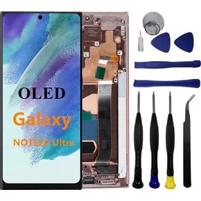 OLED Galaxy NOTE20 Ultra Screen Replacement for Samsung Galaxy NOTE20 Ultra 5G N985F N986U N986B LCD Display Touch Screen Digitizer Assembly Support Fingerprint+S-Pen (with Bronze Frame+Tools)
