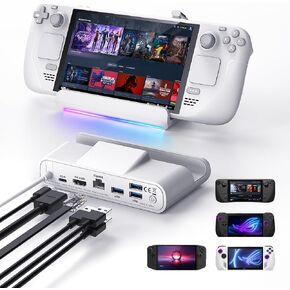 RGB Portable Gaming Dock Station for Steam Deck OLED, Rog Ally X, Legion Go - 4K@60HZ HDMI, USB-C Hub with Multi-Port Adapter Docking Station for Gaming & Work
