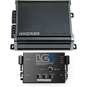 Kicker 46CXA4001 400W CX Series Mono Class D Subwoofer Amplifier + LC1i 2‑Channel Line Output Converter & Line Driver Bundle – One‑Ohm Stable, Variable 12dB Crossover, KickEQ Bass Boost
